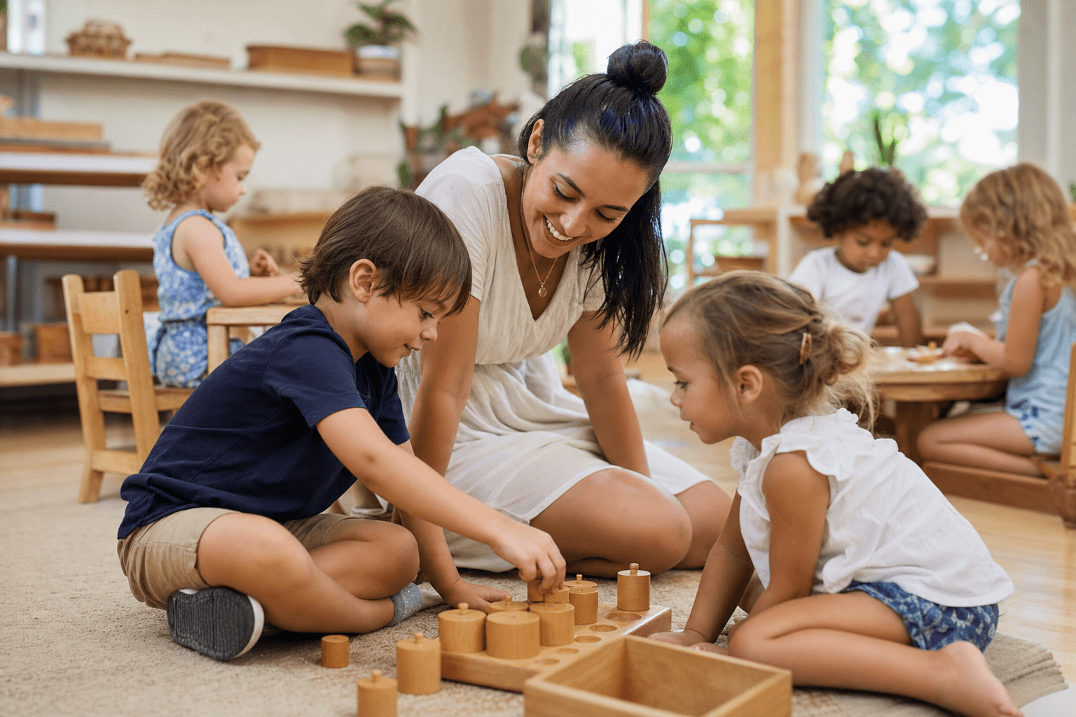 Young children learning in an early-childhood classroom